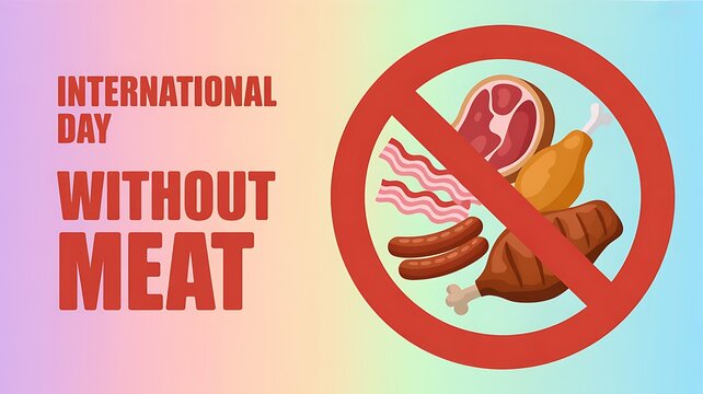International day without meat graphic with prohibited food symbols no meat vegetarian healthy eating nutrition