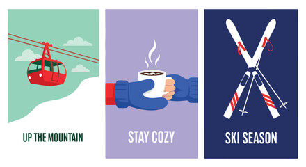 Winter Ski Resort. Illustration Set. Flat Vector. Minimalist. Travel Poster. © khafid