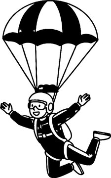 Joyful person parachuting with open parachute outdoors.