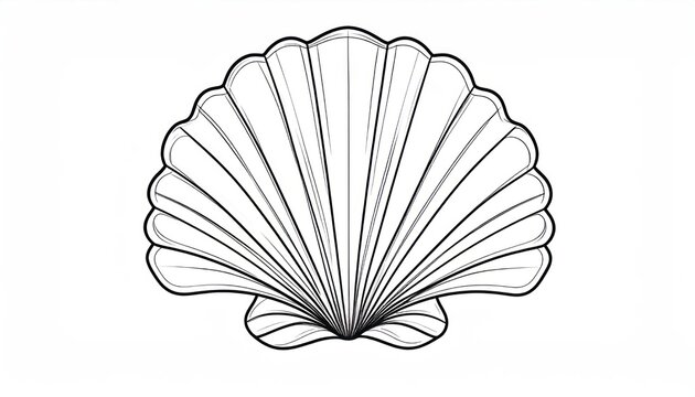 Bold outline scallop shell graphic line art drawing.