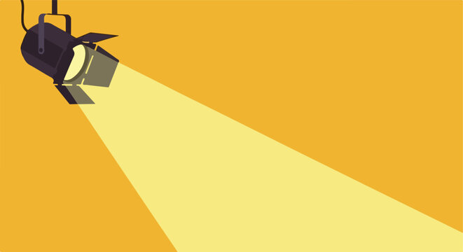 Stage Spotlight with Bright Beam. Vector Illustration. Flat Style. Minimalist. Theater Background.