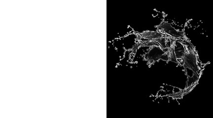 Obraz premium Dynamic water splash with droplets on black background, crystal clear liquid crown, refreshing beverage splash for advertising