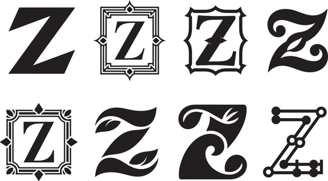 Letter Z in various artistic styles.