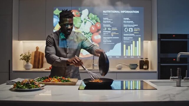 Man cooking smart kitchen technology