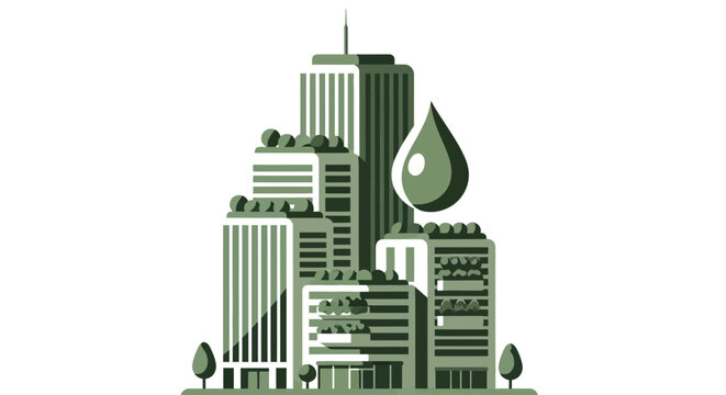City Skyline with Green Drop.