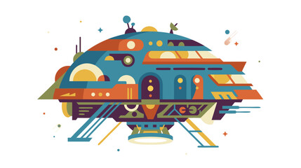 Futuristic cartoon spaceship illustration, colorful modern spacecraft design for sci-fi and space exploration concept © NANDO