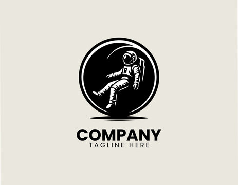 Astronaut floating at the edge of a cosmic void minimalist line art black vector logo design