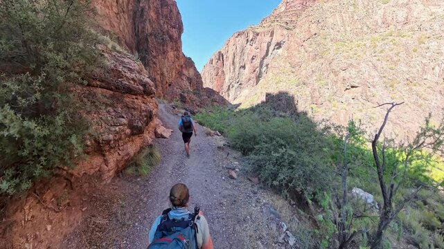 Overhead of Hiking on Trail into the Grand Canyon from the North Rim