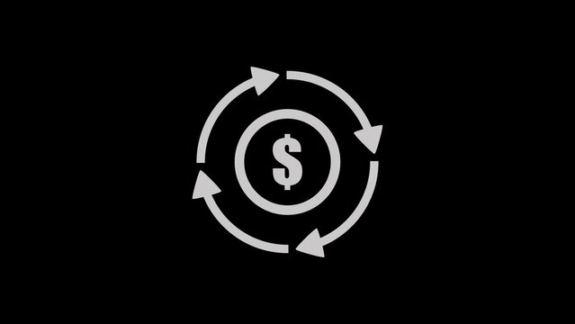 Gray dollar sign with circular arrows on black currency.