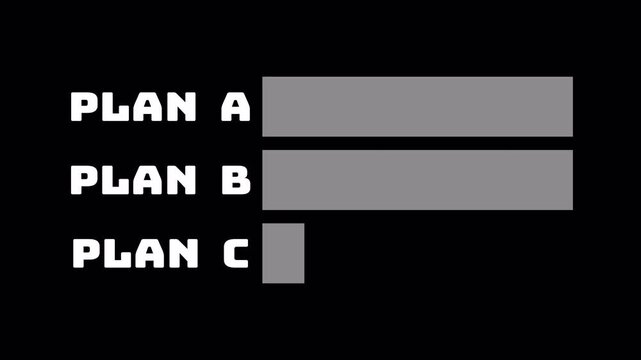 Animated Plan A B C option list bars for project comparison, business strategy, pricing package and decision graphic