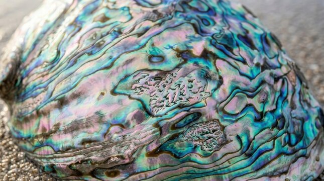 Iridescent Abalone Shell Surface with Shimmering Nacre Patterns