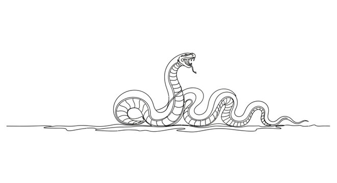 Aggressive Viper Snake Attack Pose, Hand Drawn Sketch Illustration