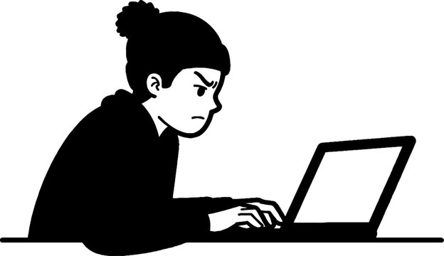 Frustrated person using a laptop computer indoors.