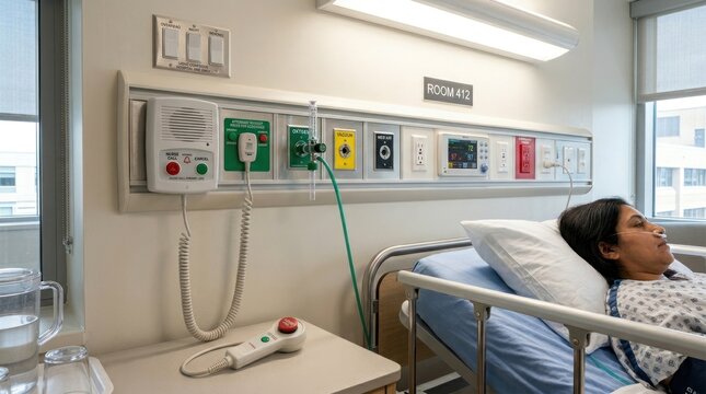 Patient Resting in Hospital Bed with Medical Equipment.