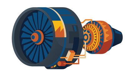 Colorful Mechanical Turbine Engine Diagram Illustration © NANDO