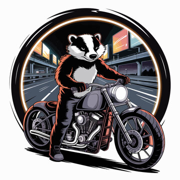 Badger riding motorcycle on road.