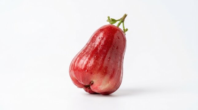 Single Ripe Red Rose Apple Fruit Isolated on White Background.