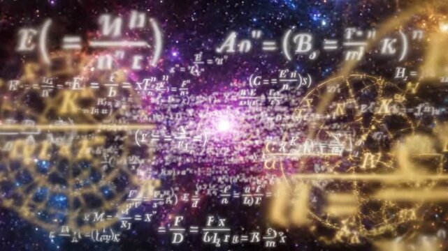Cosmic Equations Physics Formulas Floating in Deep Space Nebula