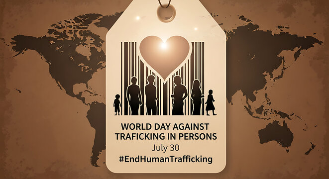 World Day Against Human Trafficking Awareness Tag on Global Map Background