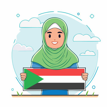 Woman in Hijab Holding Sudanese Flag