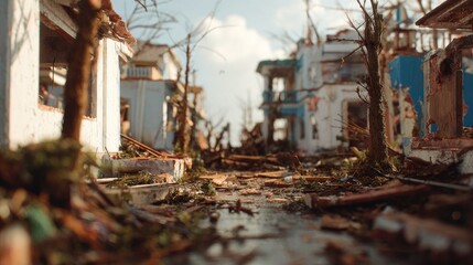 Fototapeta premium Devastated urban landscape displaying destroyed buildings after calamity