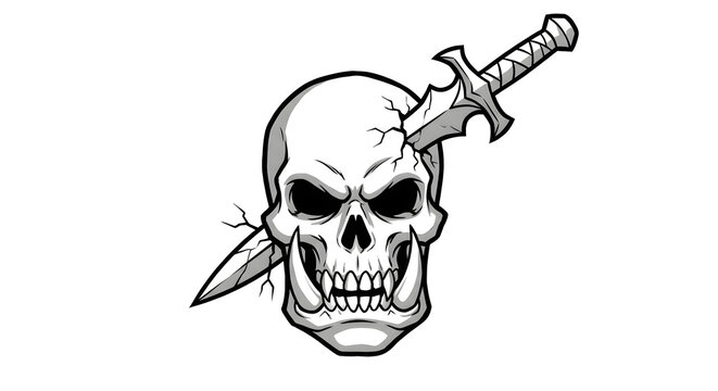 orc skull stabbed with dagger