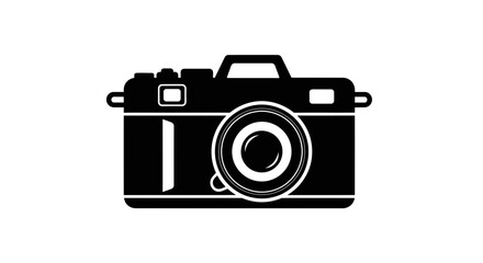 Camera icon illustrated in a minimalist black and white style isolated on a white background for photography concept designs. © Nevi