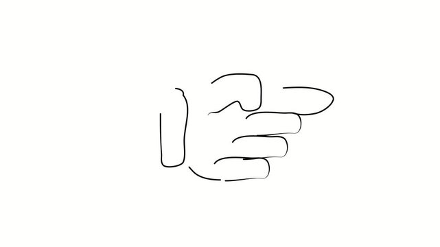 The hand points in the direction. Contour drawing, silhouett animation. Continuous line. Isolated on white. Video 4k object illustration self-drawing. Object construction. Minimalist continuous line d