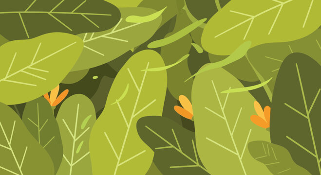 Green leafy foliage illustration with orange floral accents on white