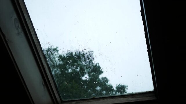 Rain Over a Skylight in Estate Luxury Home