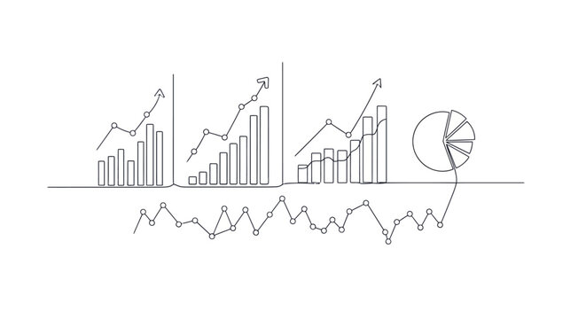 Hand-drawn financial charts and graphs on white background - growth and analysis concept