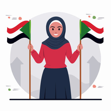 Woman in Hijab Holding Sudanese Flags