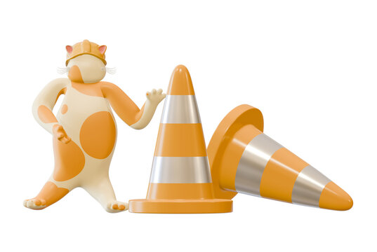 3D illustration of a cat performing construction repairs. Depicts repairing a website.
