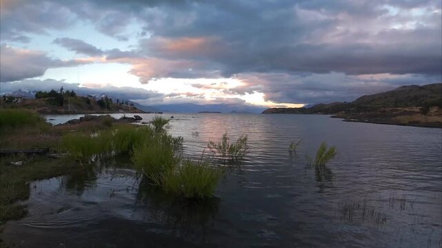Sunset Over Lago General Carrera Near Puerto Guadal In Patagonia Chile
