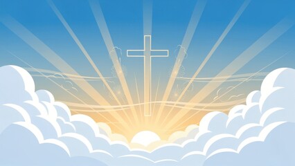 Obraz premium Christian Cross with Sunburst and Clouds