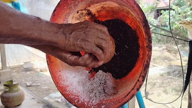 coconut grating process using a coconut grater machine
