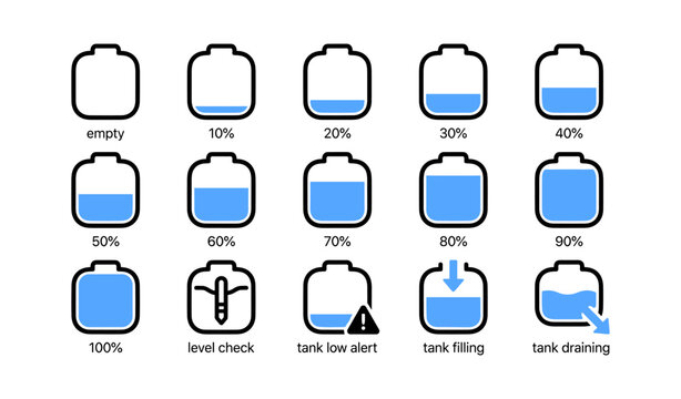 Series of tank level icons showing incremental fill percentages