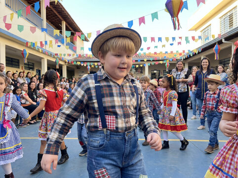 Boy with straw hat at festa junina