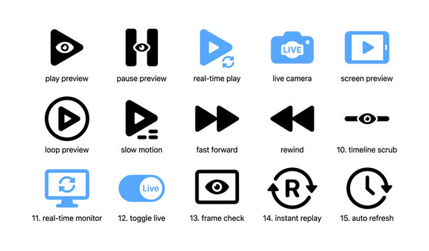 Media control icons showing playback actions on white grid