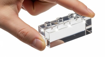 Obraz premium Hand Holding Clear LEGO Brick