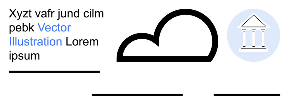 Government data privacy, cloud storage, digital services, secure communication, cyber management, data archiving. Cloud icon with government building in circular overlay. Cloud computing and data