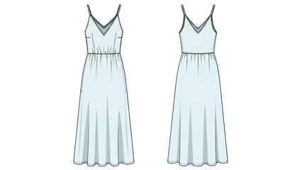 Fashion designer sketches two light blue summer dresses side by side on paper © Stock Image Paradise