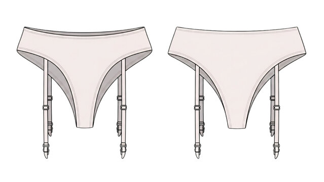 Illustration of two light-colored women's underwear with suspenders on a white background