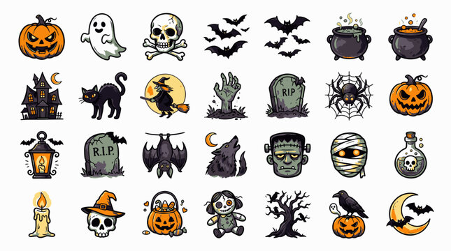 Halloween icons and symbols set.
