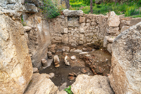 The scenic views of Syedra, an ancient port city in the region of ancient Cilicia, Pamphylia, or Isauria in Turkey between Alanya and Gazipaşa, include a temple, a theater, shops, bathhouse, town wall