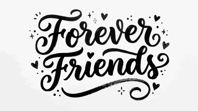 Forever Friends handwritten calligraphy quote with hearts and sparkles