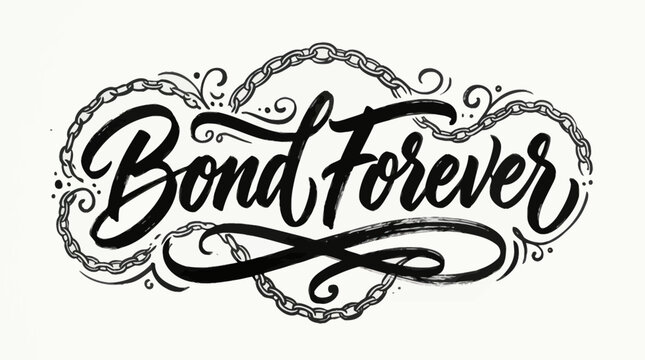 Bond Forever Calligraphy with Chain Design - Vintage Lettering Art