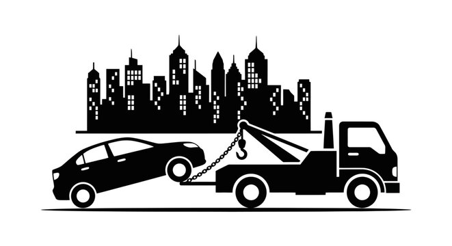 Tow truck towing a car.