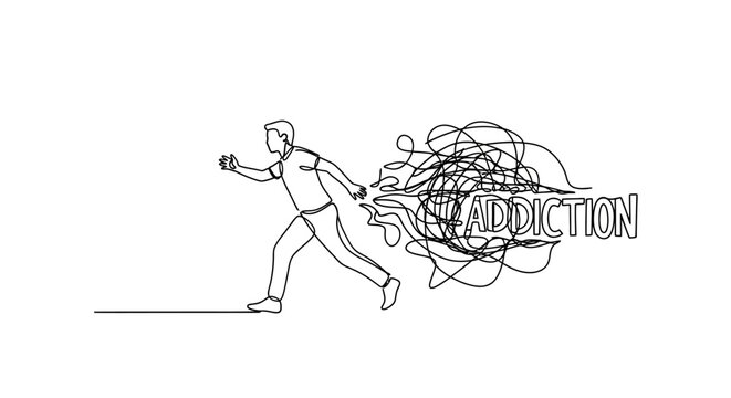 Man Running From Addiction, Single Line Drawing