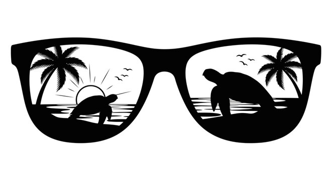 Turtles on beach through sunglasses.